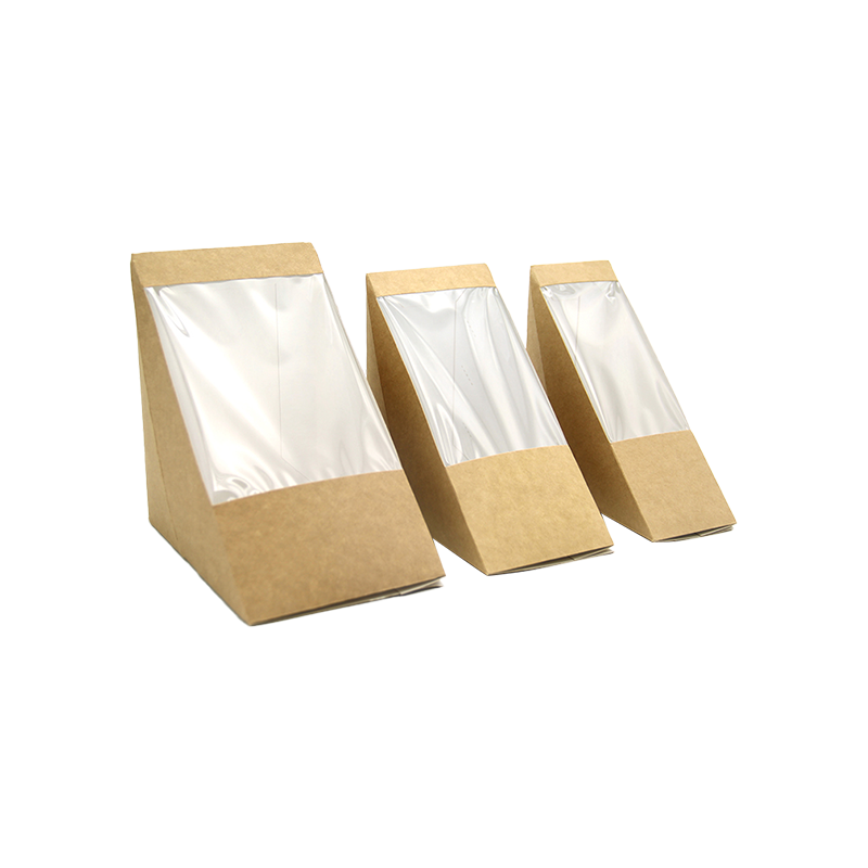 Trekantede smørbrødbokser med vindu Kraftpapir Sandwich-kileboks Matemballasje Takeaway-bokser for bakeridessert